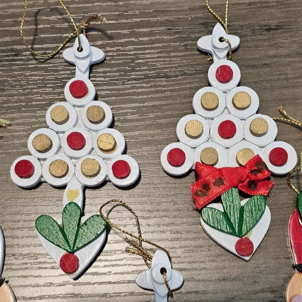 Vintage Wooden Christmas Ornaments 80s Nutcrackers Christmas Trees Hand Painted